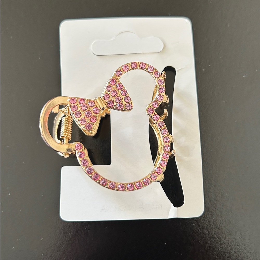 Fashion Jewelry Pink Crystal Bow Hair Clip with Gold Tone - Picture 4 of 6